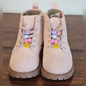 Carter's Pink Suede Girls Boots w/ Beaded Laces/Side Zipper. Girl's Size 10 NWB